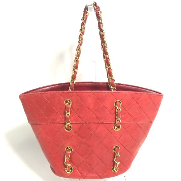 CHANEL Handbags - CHANEL Vintage Red Lambskin Leather Shoulder Bag